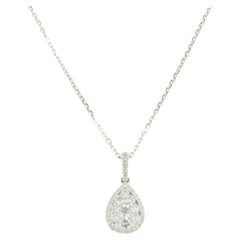 14 Karat White Gold Pave Diamond Pear Shape Necklace