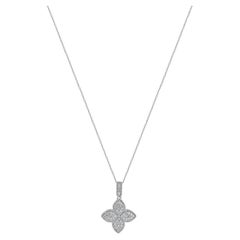 14 Karat White Gold Pave Diamond Quatrefoil Necklace