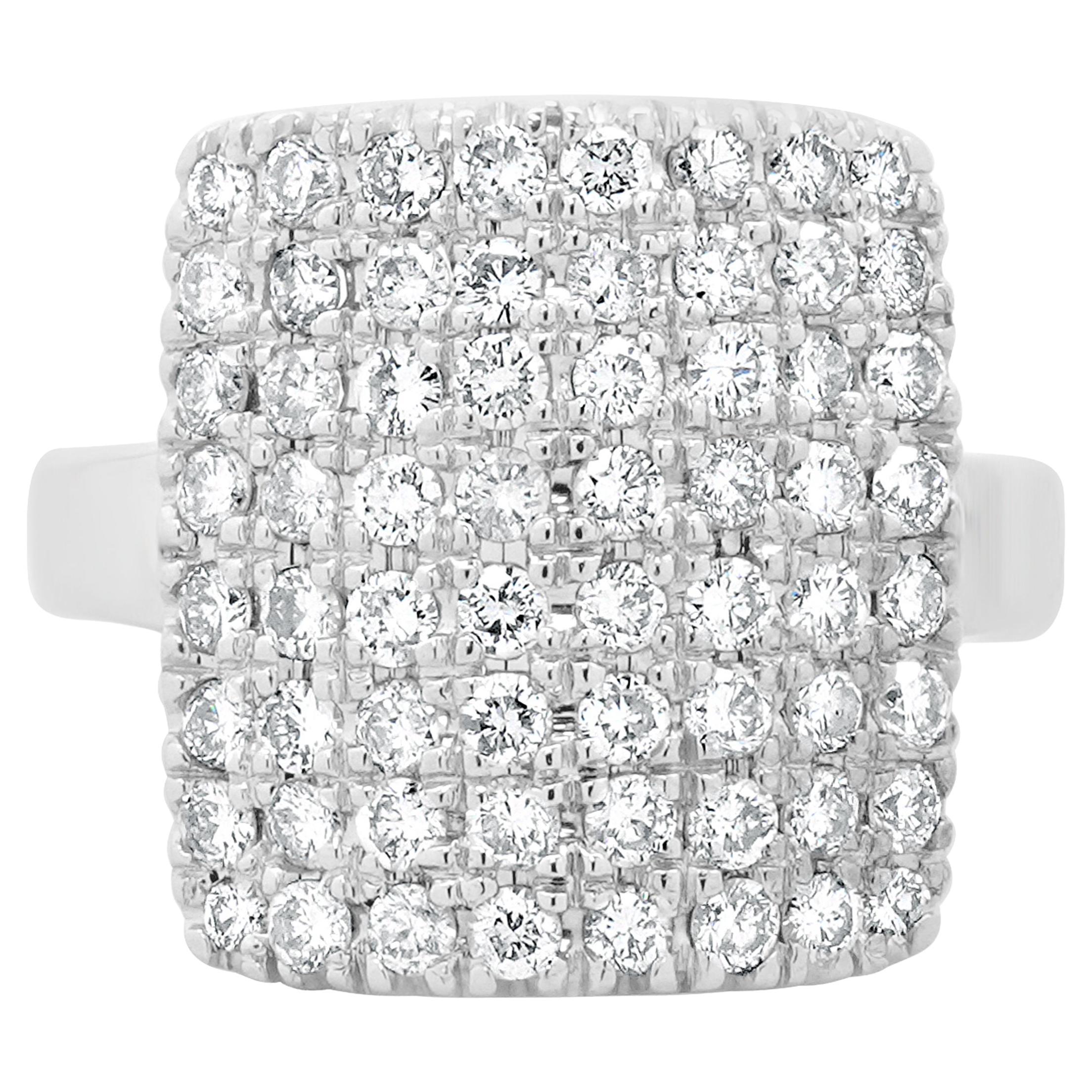 14 Karat White Gold Pave Diamond Rectangular Band