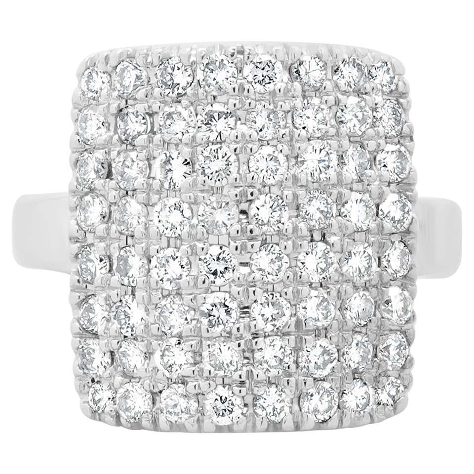 18 Karat White Gold Full Finger Rectangle Pavé Diamond Ring For Sale at ...