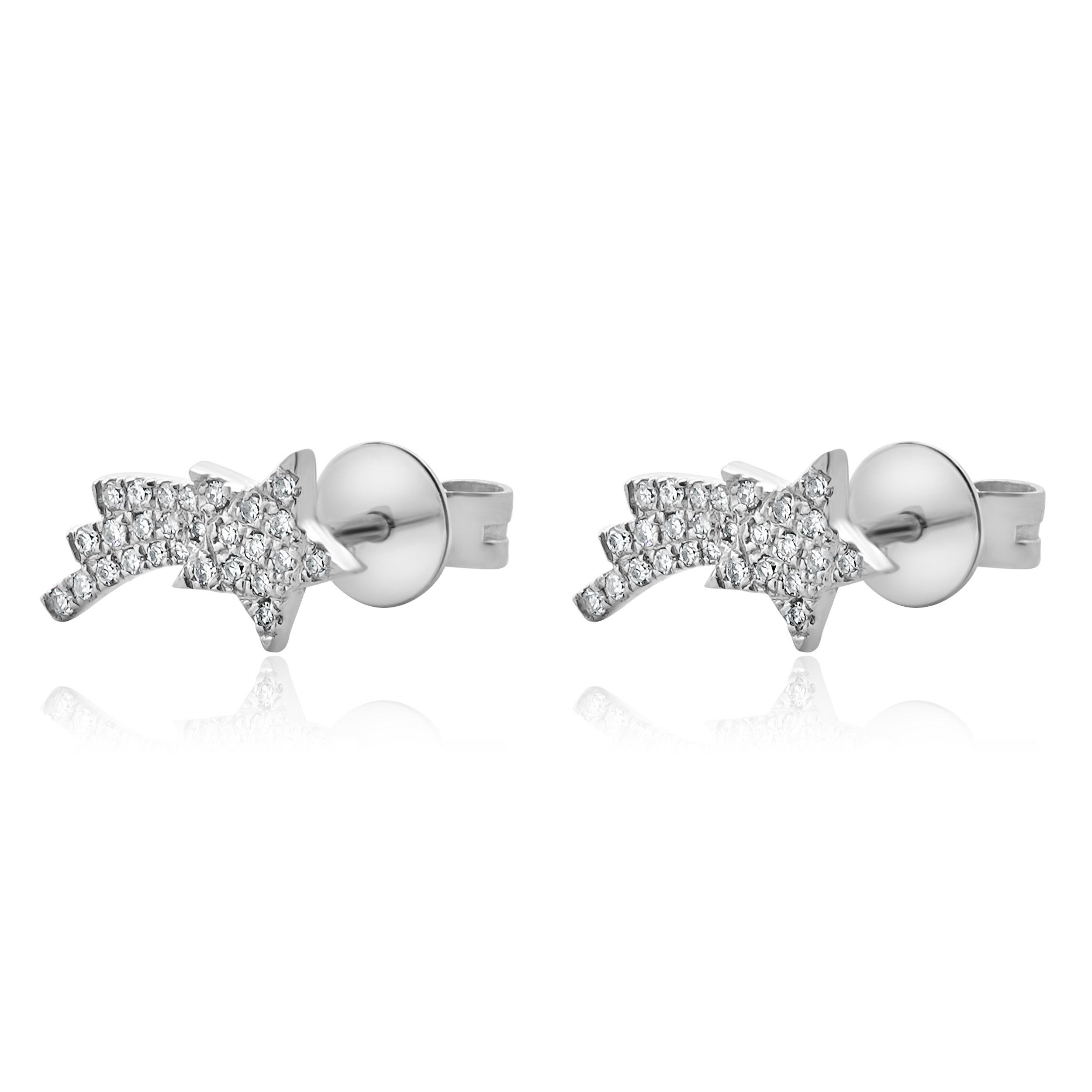 Material: 14K white gold
Diamonds: 54 round brilliant cut = 0.25cttw
Color: H
Clarity: SI1
Dimensions: earrings measure approximately 5.8mm
Fastenings: friction backs
Weight: 1.29 grams
