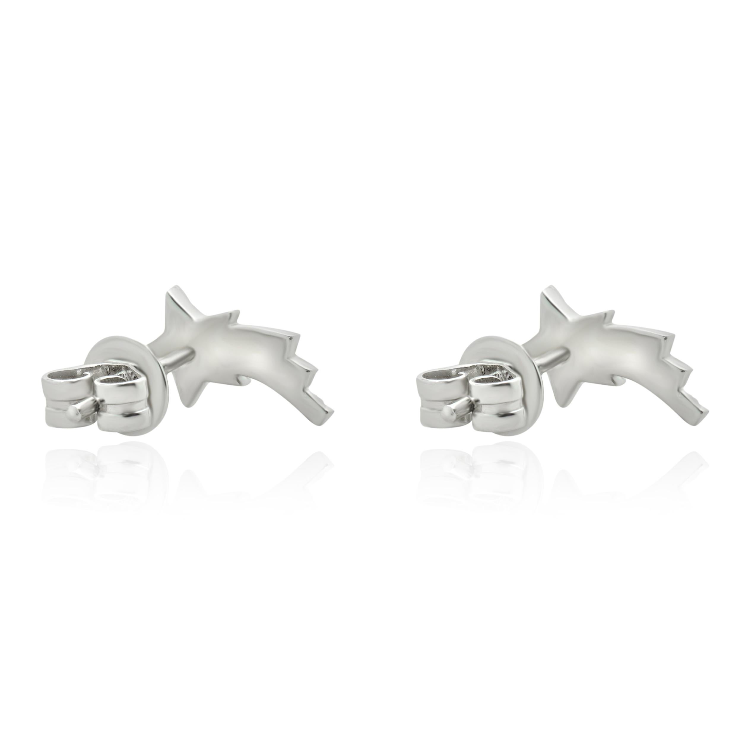Brilliant Cut 14 Karat White Gold Pave Diamond Shooting Star Earrings For Sale