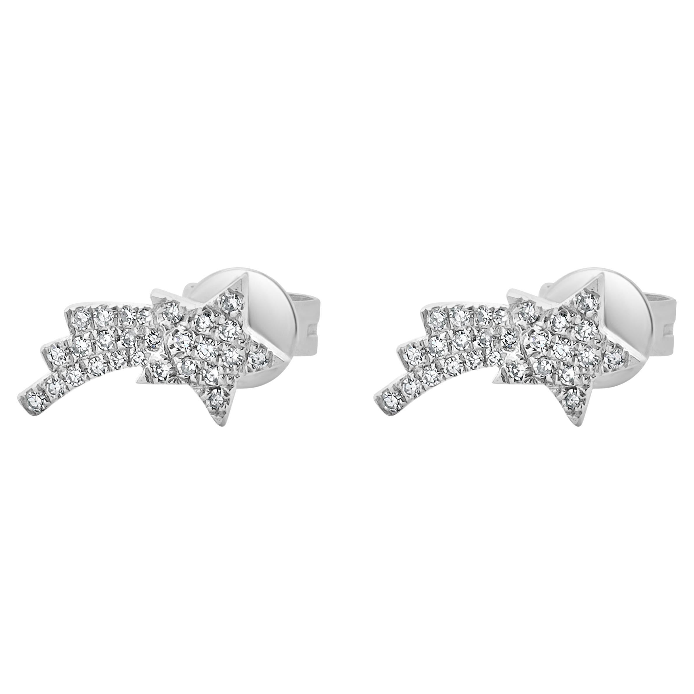 14 Karat White Gold Pave Diamond Shooting Star Earrings For Sale
