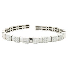 14 Karat White Gold Pave Diamond Square Station Bangle Bracelet