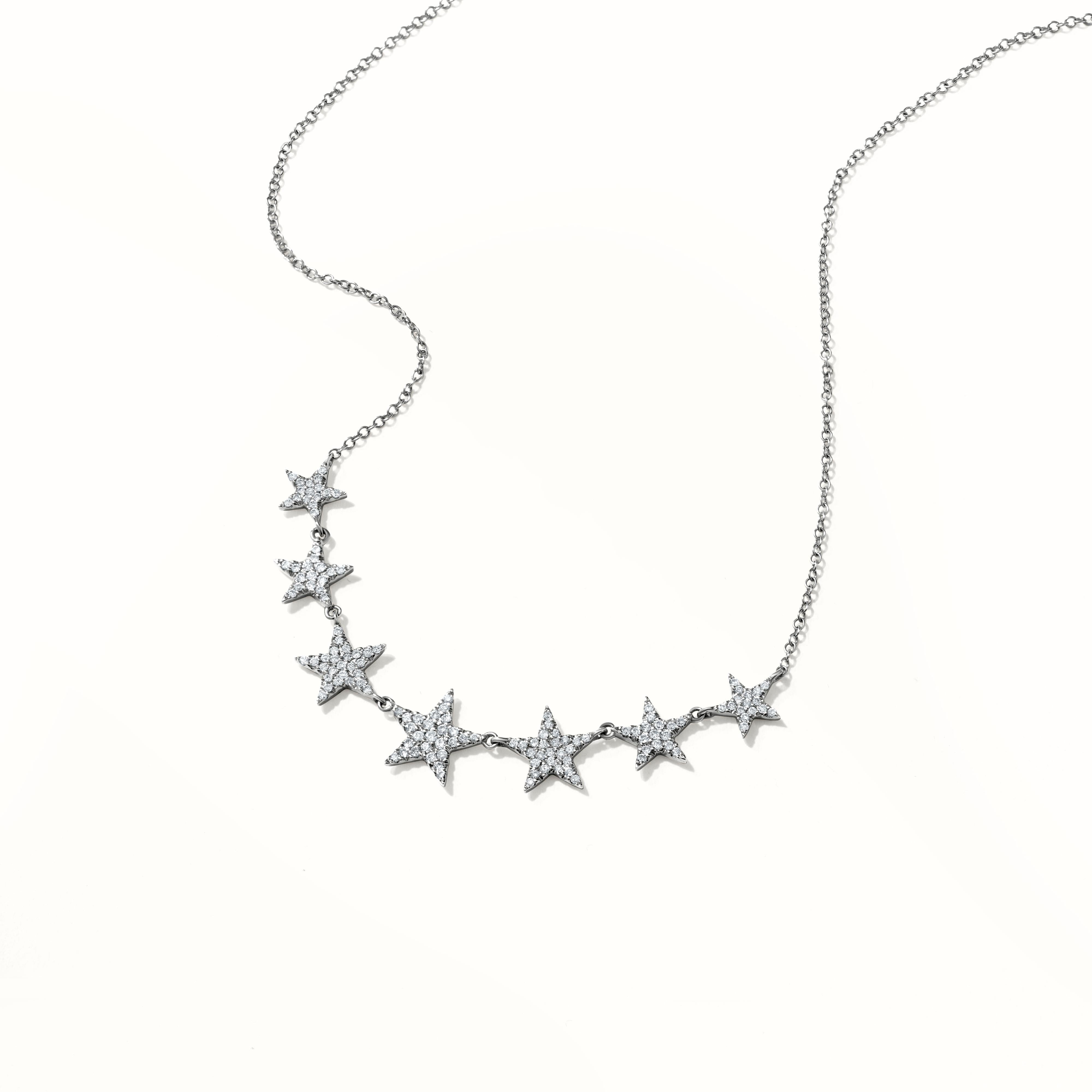 Contemporary Luxle 0.44 CT. T.W Round Pave Diamond Star Frontal Necklace in 14k White Gold For Sale
