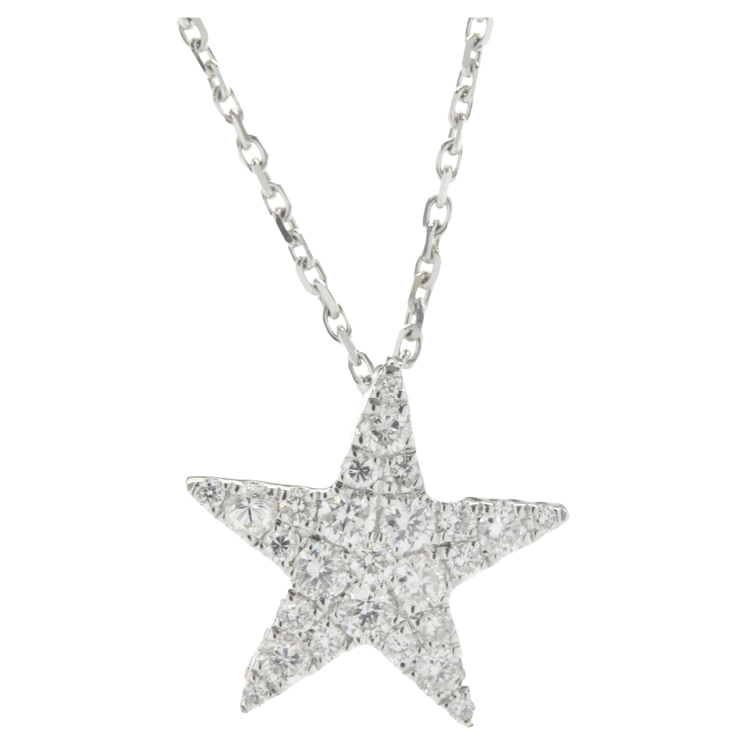 18 Karat White Gold Pave Diamond Star Necklace For Sale