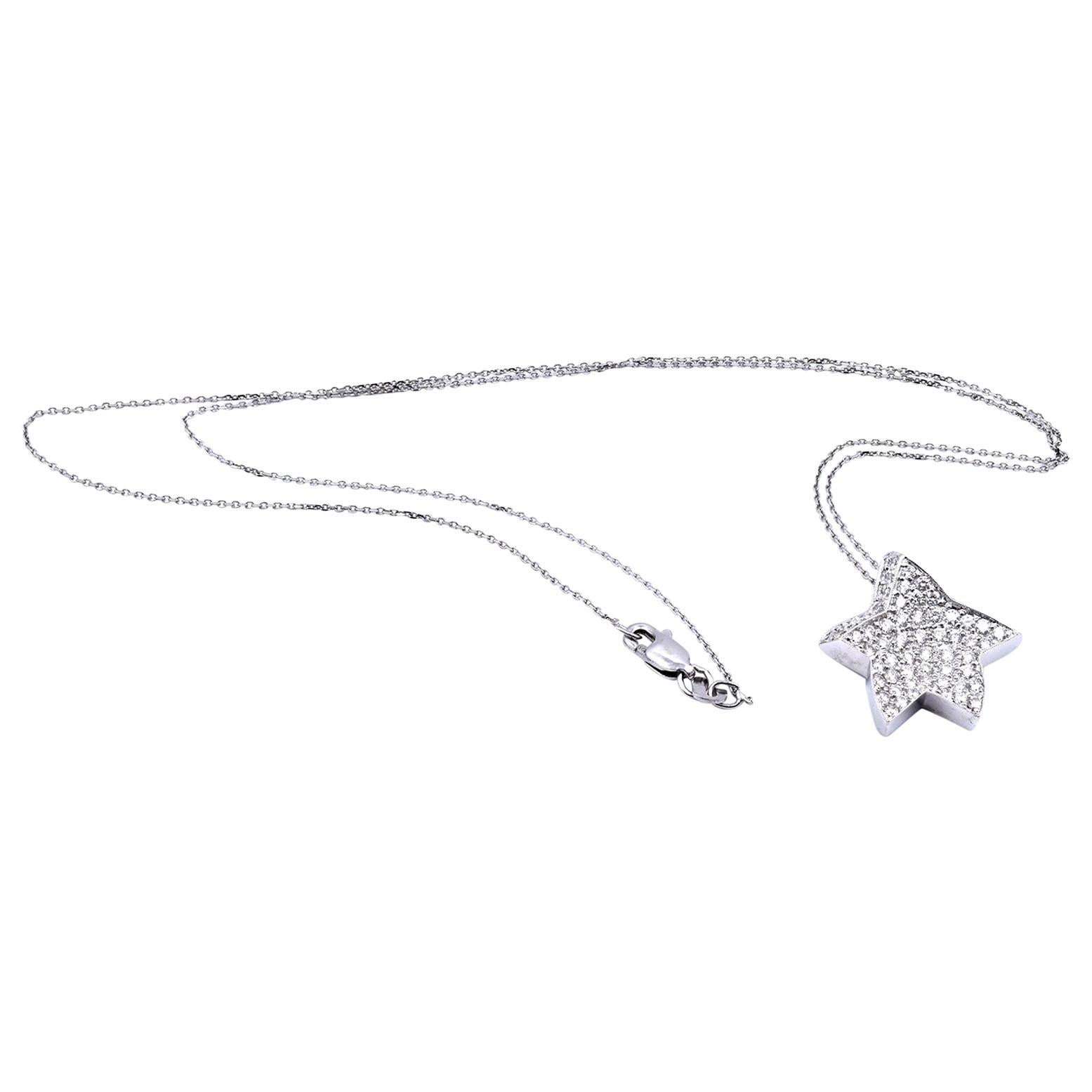 18 Karat White Gold Pave Diamond Star Necklace For Sale