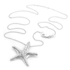 14 Karat White Gold Pave Diamond Starfish Necklace