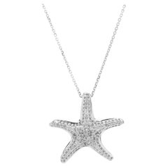 Collier étoile de mer en or blanc 14 carats avec pavé de diamants