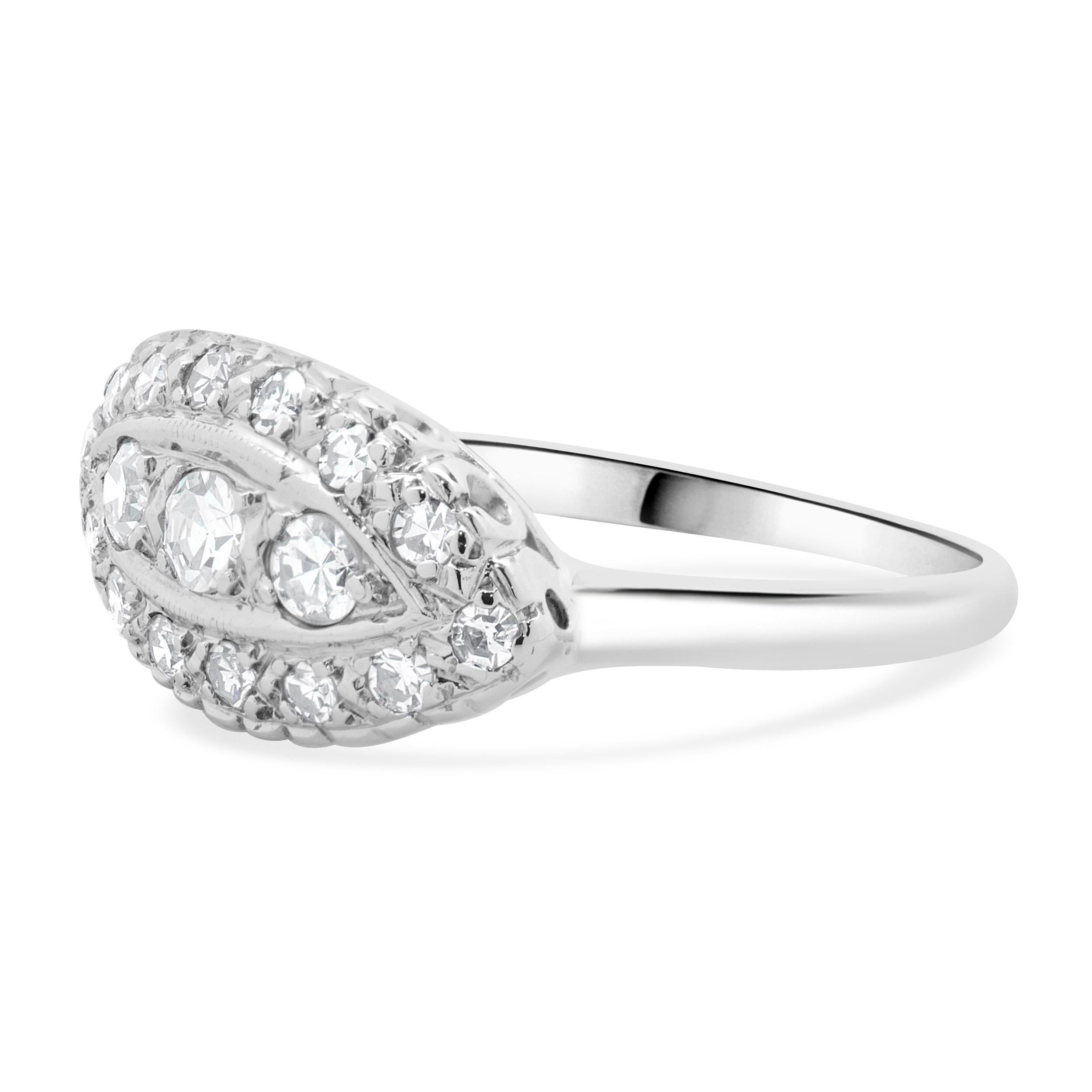 14 Karat White Gold Pave Diamond Vintage Art Deco Ring In Excellent Condition For Sale In Scottsdale, AZ