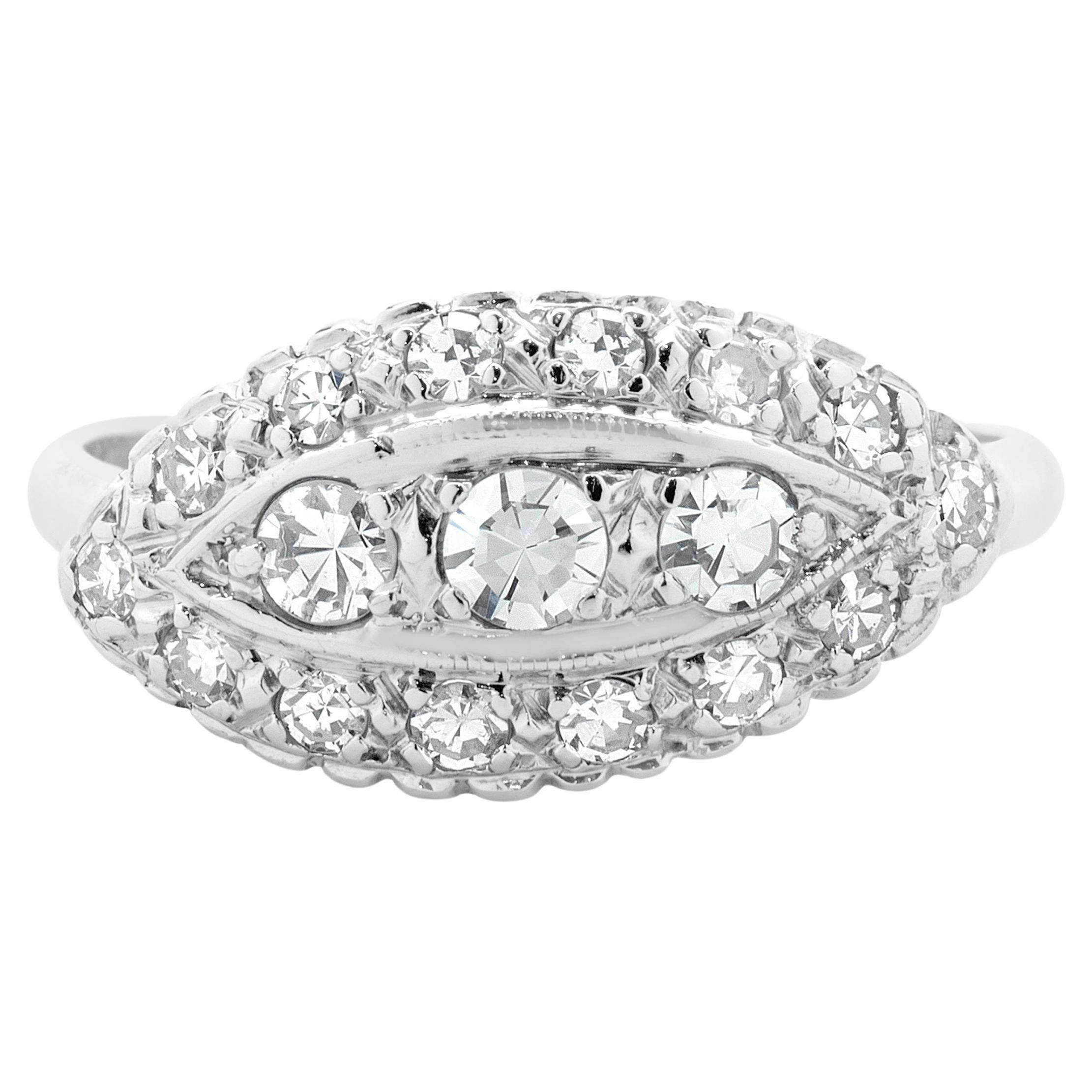 14 Karat White Gold Pave Diamond Vintage Art Deco Ring For Sale