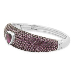 14 Karat White Gold Pave Grape Garnet Heart Bangle Bracelet