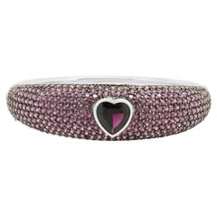 14 Karat White Gold Pave Grape Garnet Heart Bangle Bracelet