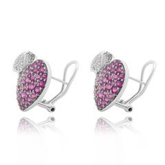 14 Karat White Gold Pave Pink Sapphire and Diamond Heart Earrings
