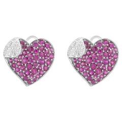 14 Karat White Gold Pave Pink Sapphire and Diamond Heart Earrings