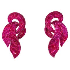14 Karat White Gold Pavé Ruby Earrings With Pink Rodium