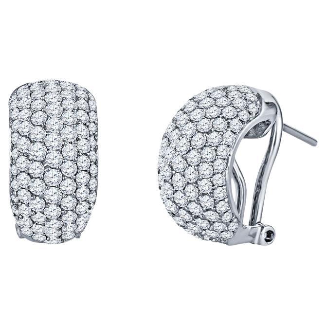 14 Karat White Gold Pave Set Diamond Huggie Hoop Earrings