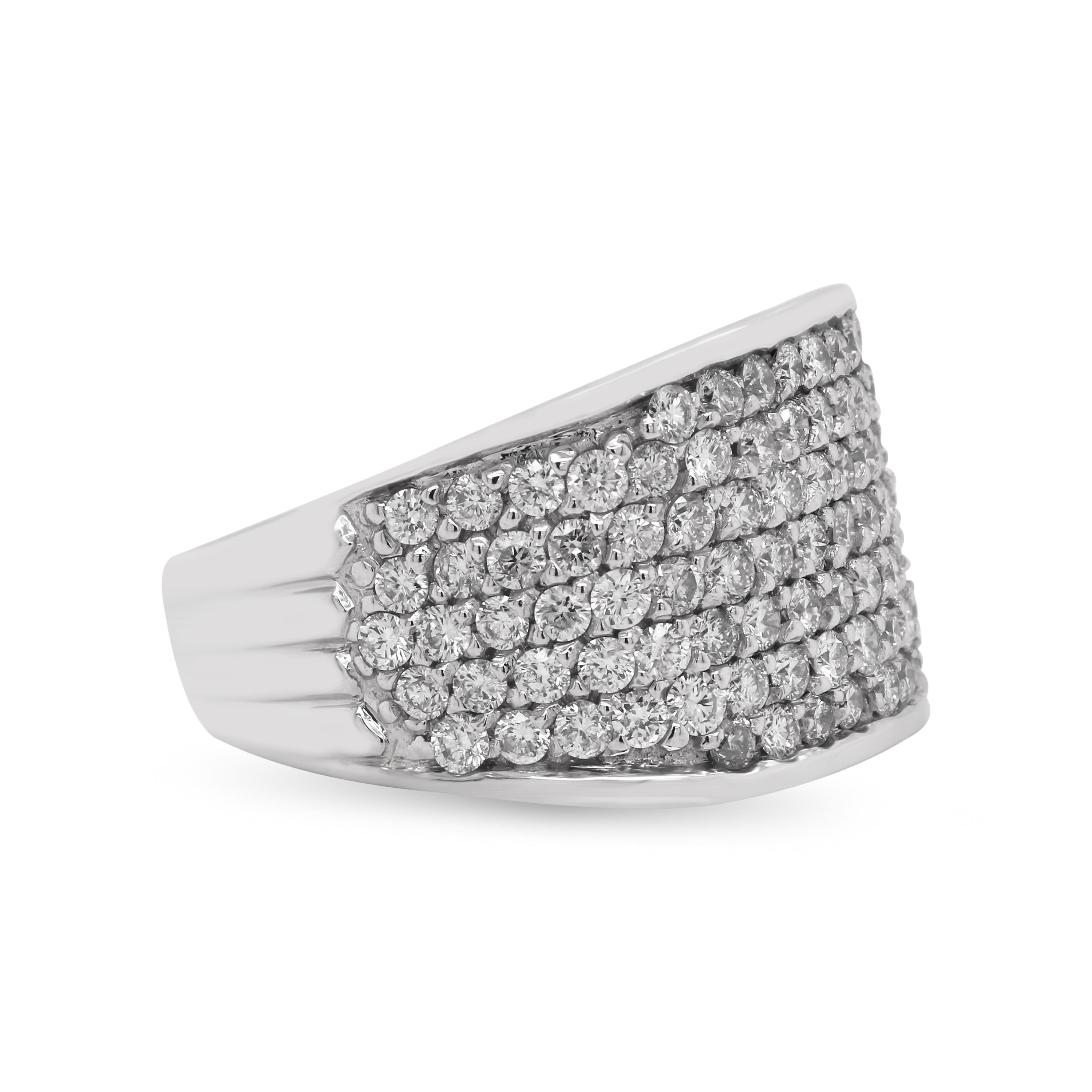 Contemporary 14 Karat White Gold Pavé Set Diamonds Dome Ring For Sale