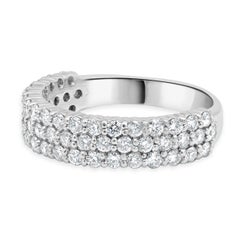 14 Karat White Gold Pave Three Row Diamond Band
