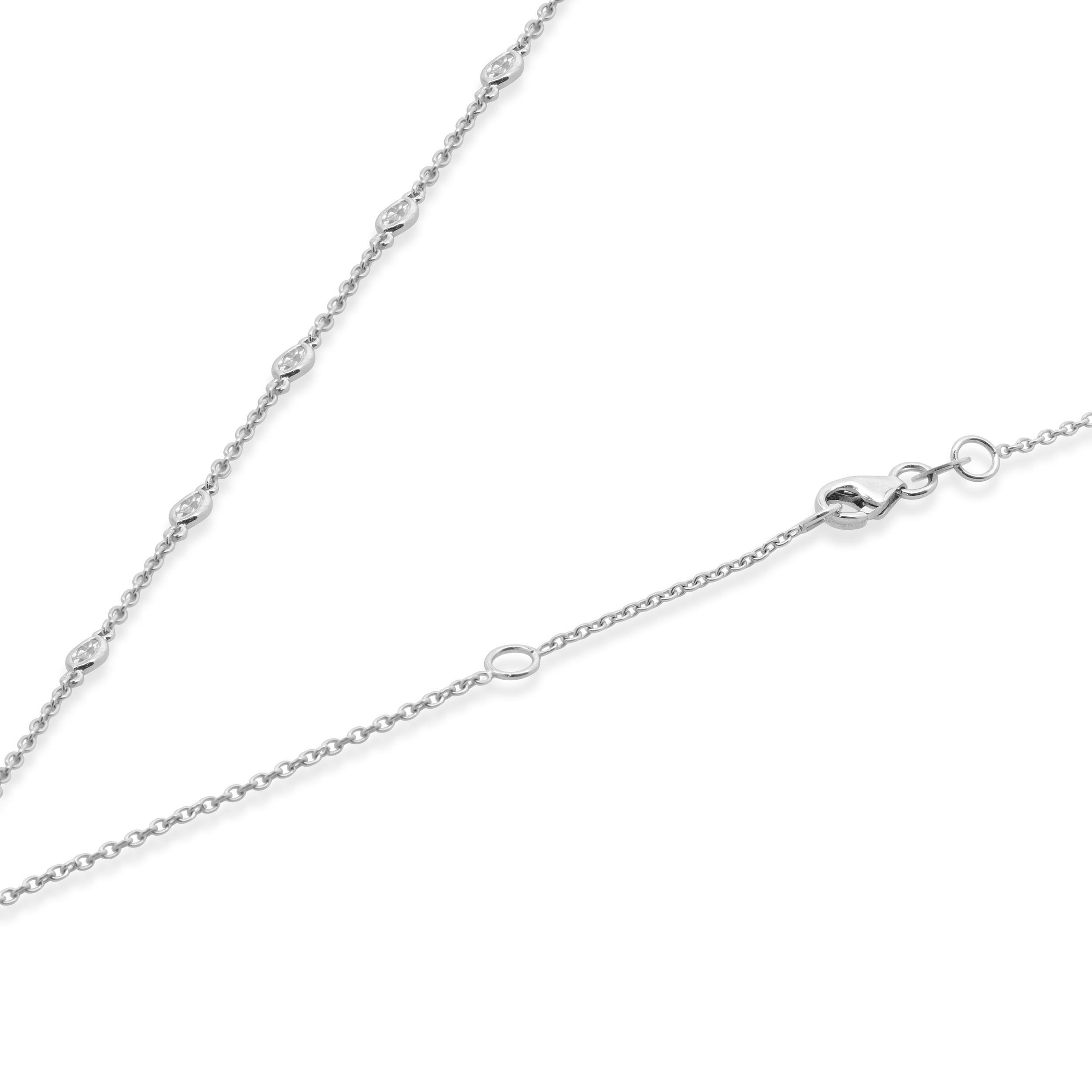 Taglio a goccia 14 Karat White Gold Pear and Marquise Diamond Station Necklace in vendita