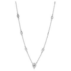 14 Karat White Gold Pear and Marquise Diamond Station Necklace