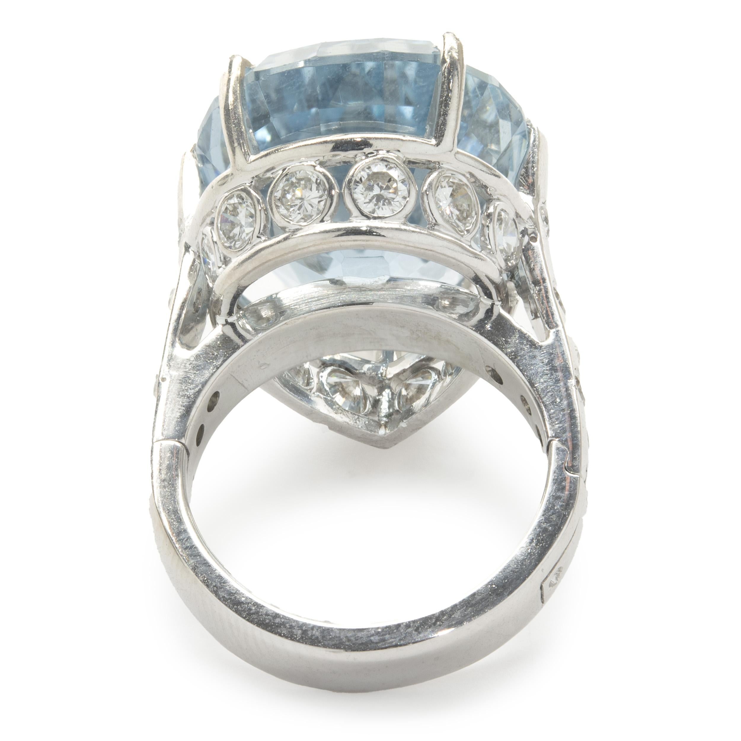Pear Cut 14 Karat White Gold Pear Aquamarine and Diamond Fashion Ring