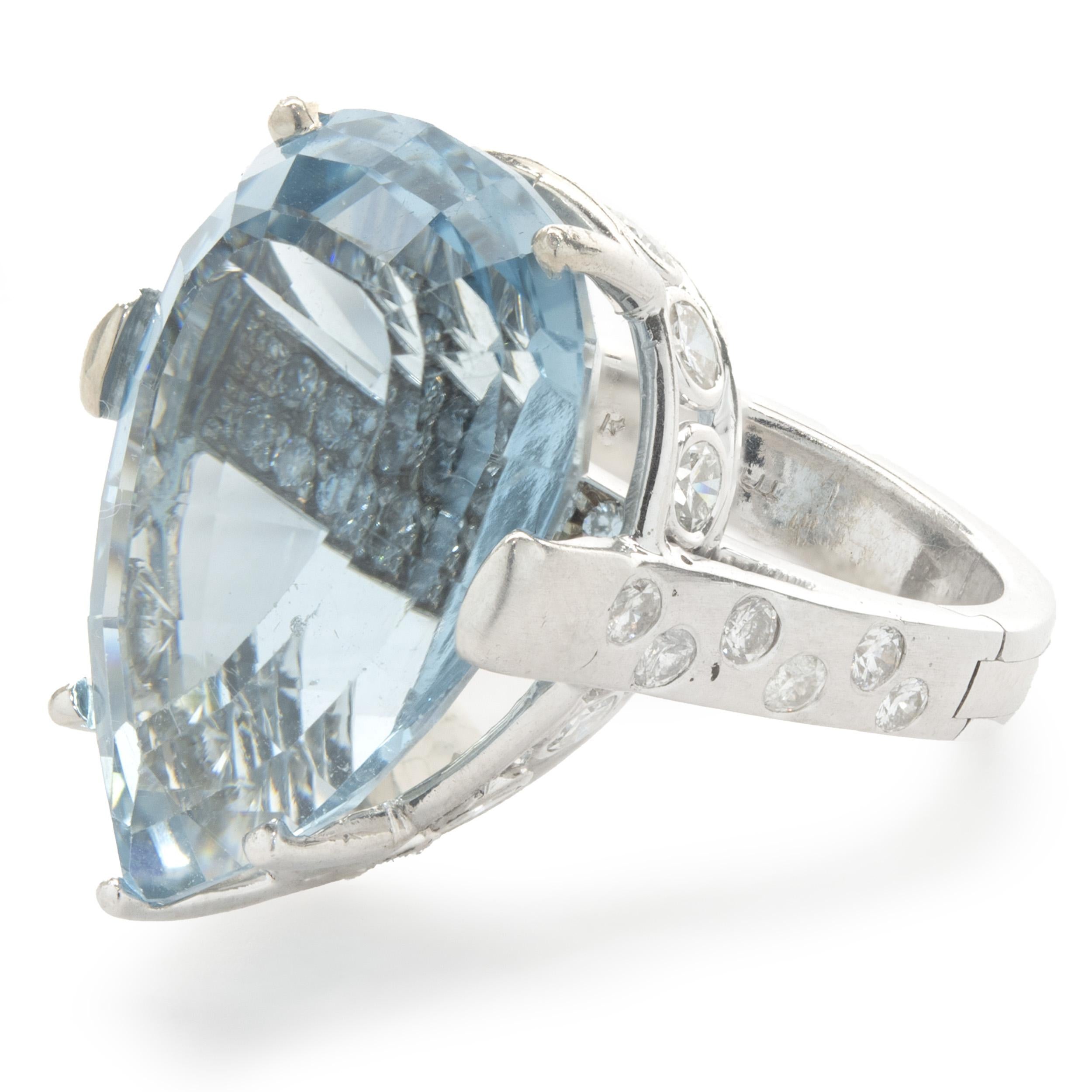 14 Karat White Gold Pear Aquamarine and Diamond Fashion Ring In Excellent Condition In Scottsdale, AZ