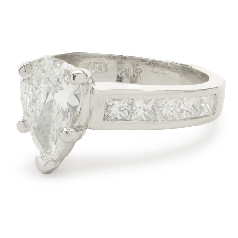 Platinum Pear Cut Diamond Engagement Ring For Sale at 1stDibs