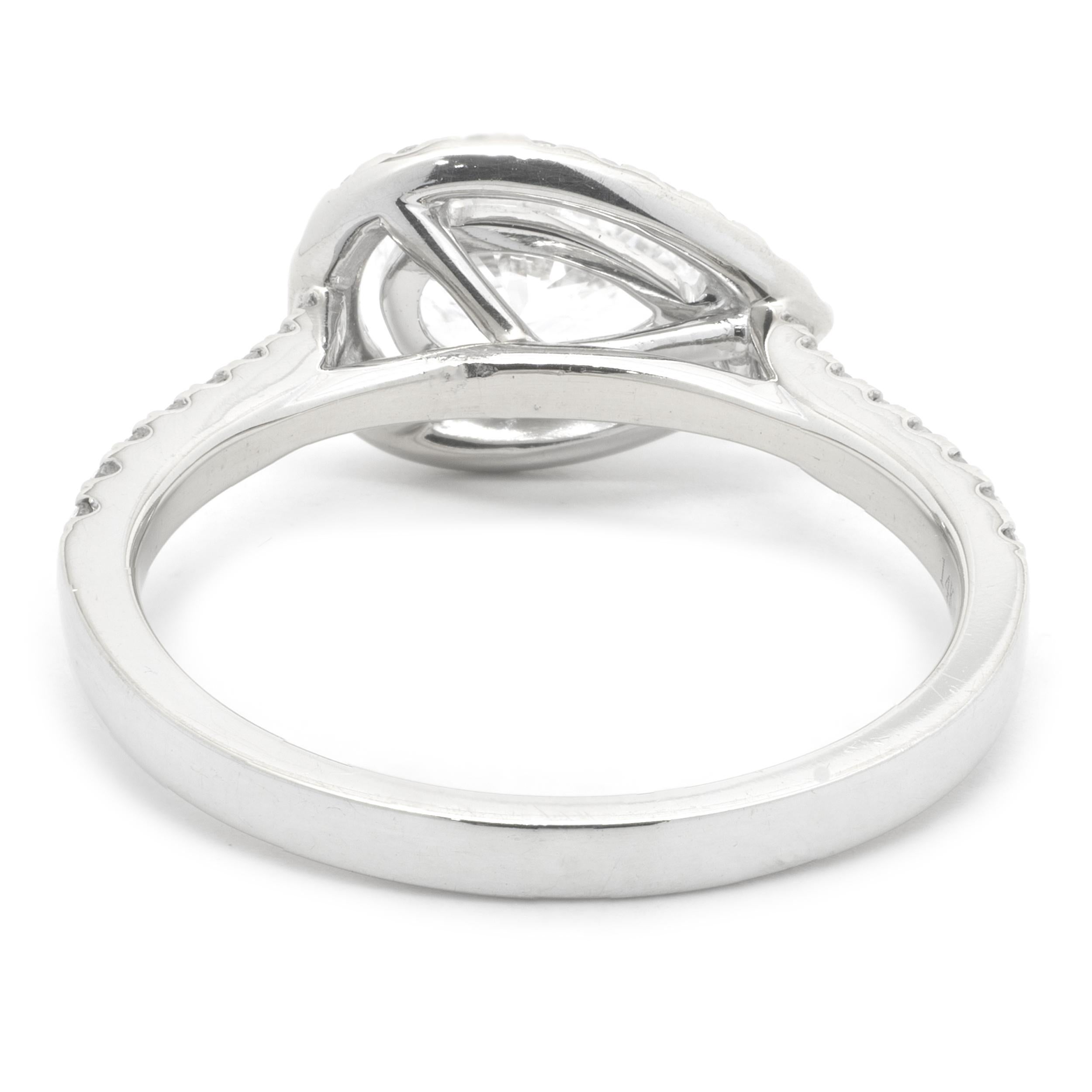 Women's 14 Karat White Gold Pear Cut Diamond Engagement Ring For Sale