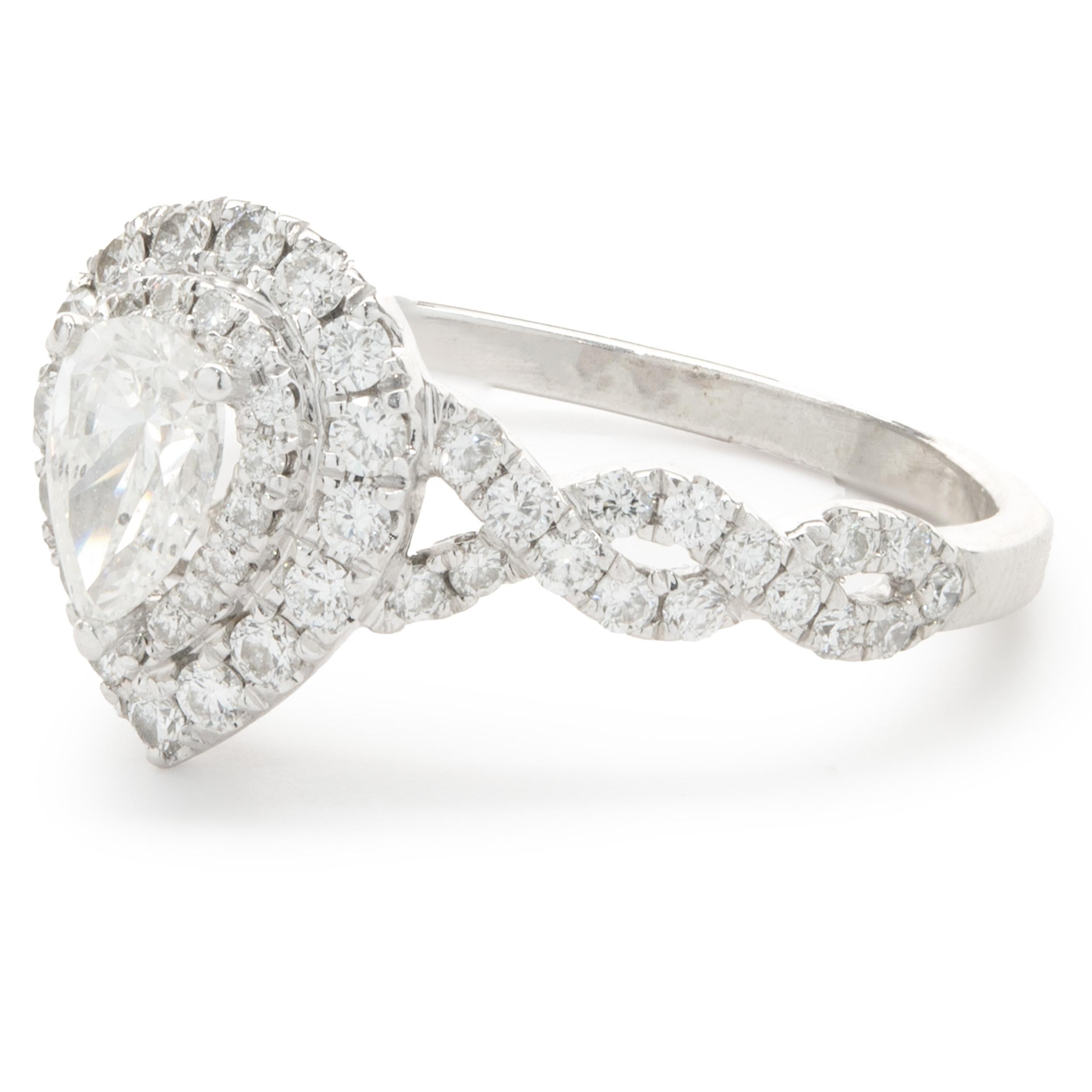 Women's 14 Karat White Gold Pear Cut Diamond Engagement Ring For Sale