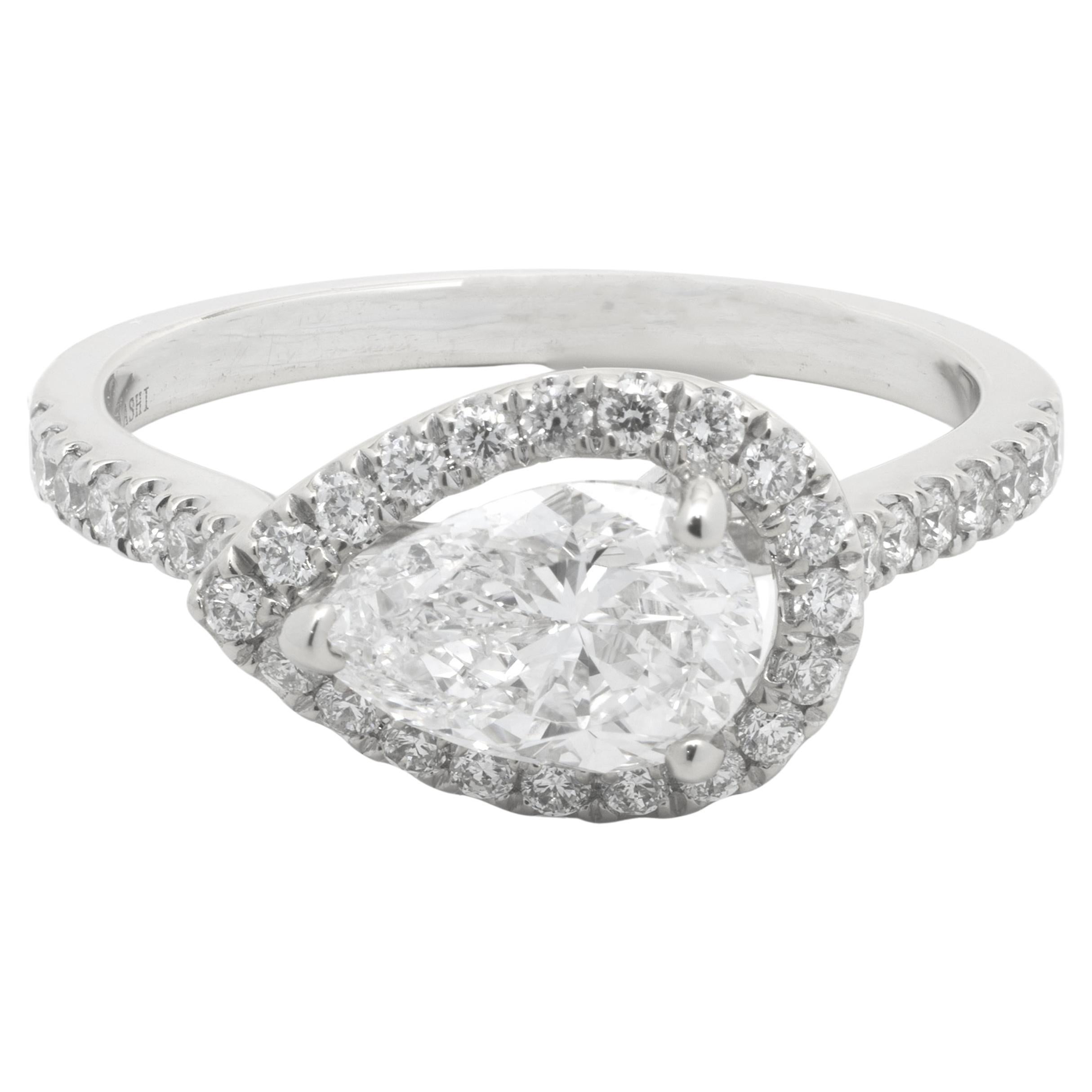 14 Karat White Gold Pear Cut Diamond Engagement Ring For Sale