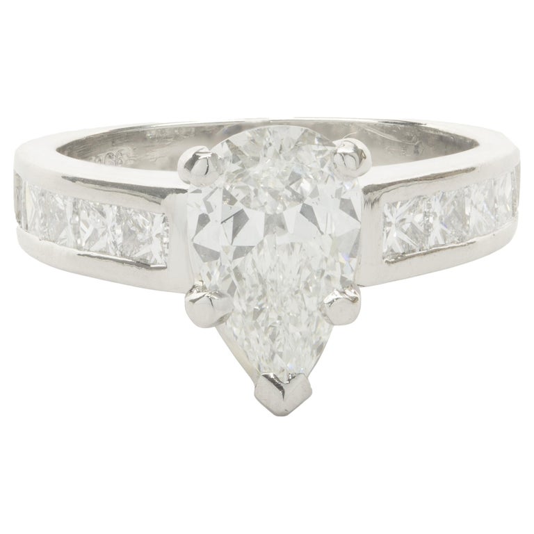 Platinum Pear Cut Diamond Engagement Ring For Sale at 1stDibs