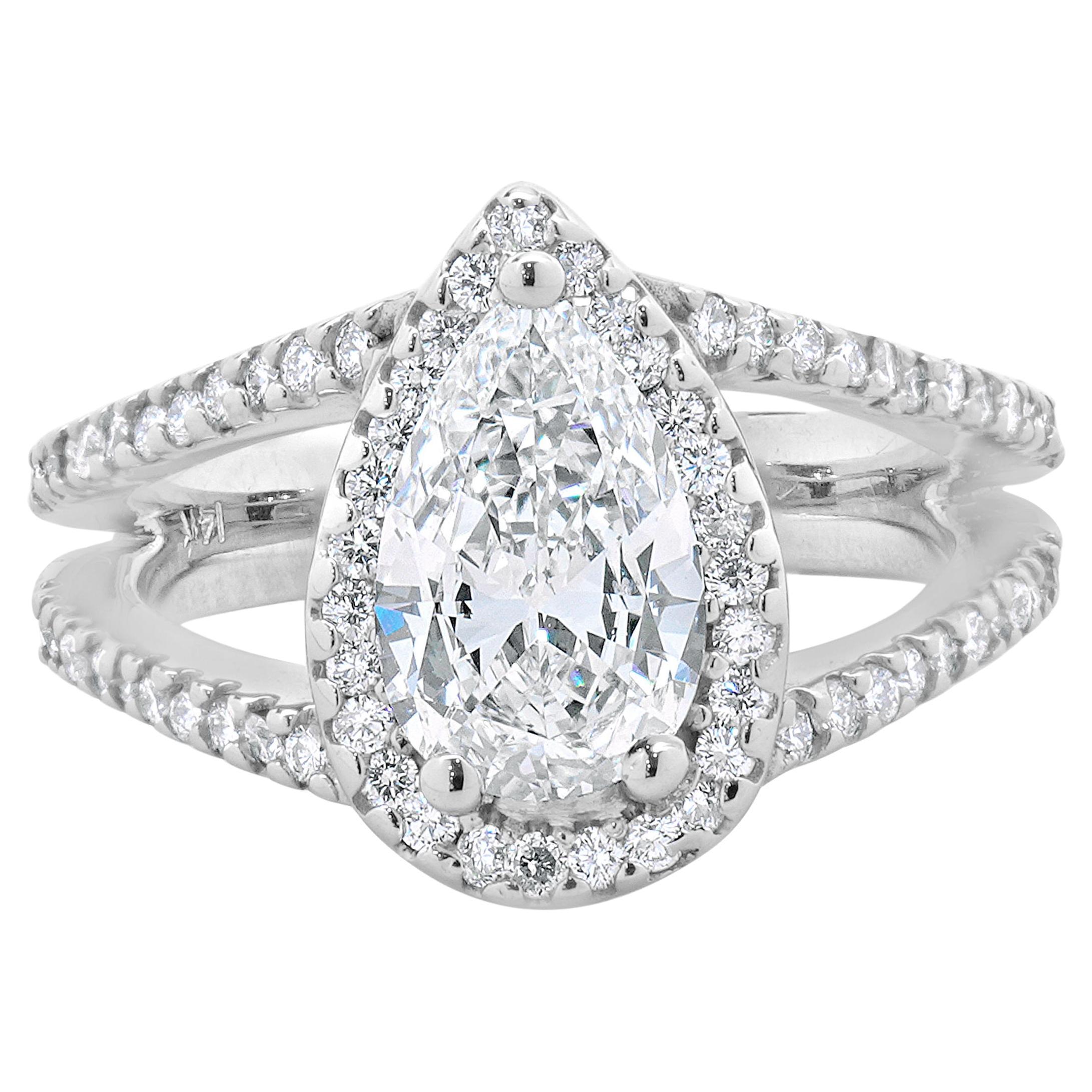 14 Karat White Gold Pear Cut Diamond Engagement Ring