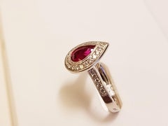14 Karat White Gold Pear Cut Ruby and Diamond Ring