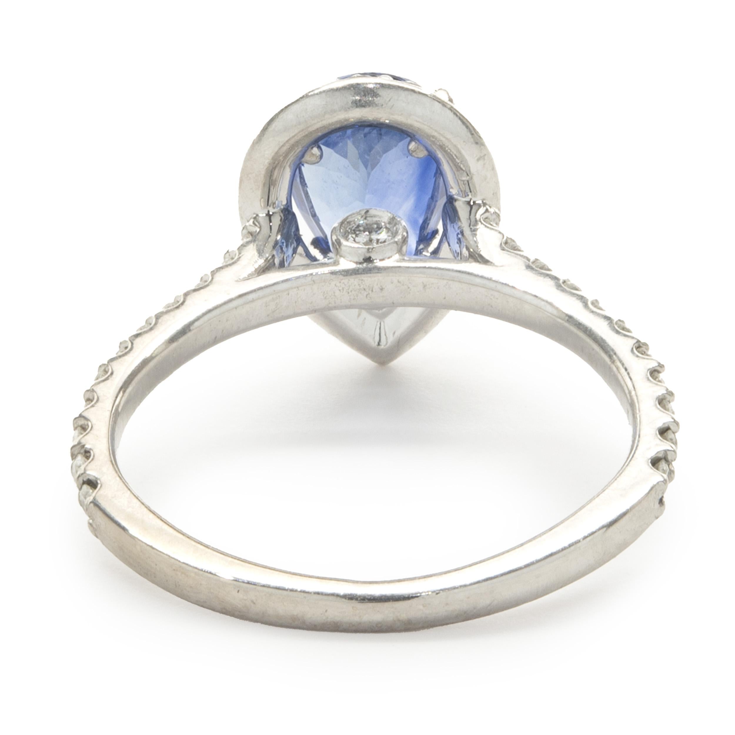 14 Karat White Gold Pear Cut Sapphire and Diamond Ring In Excellent Condition For Sale In Scottsdale, AZ