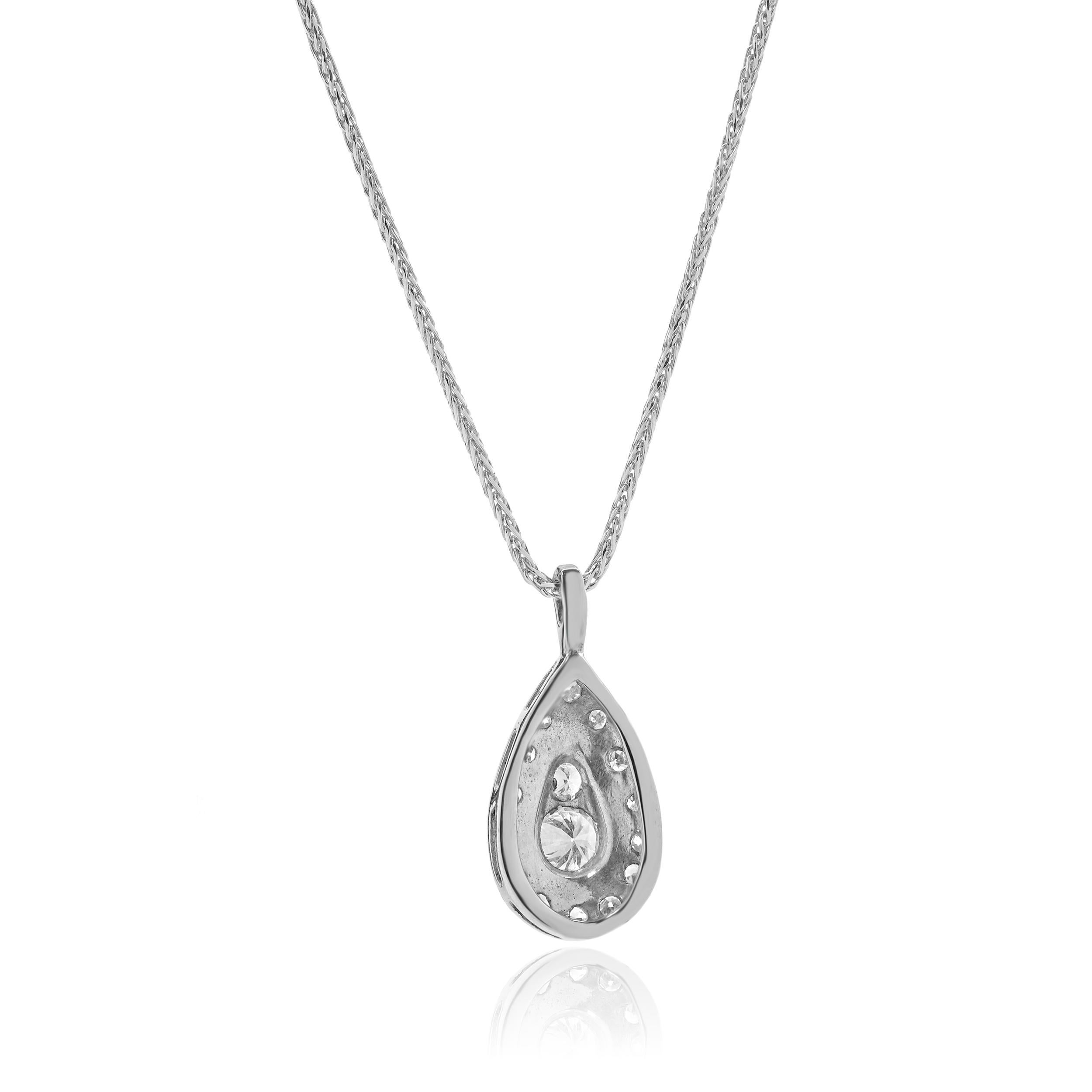 Round Cut 14 Karat White Gold Pear Drop Diamond Necklace For Sale