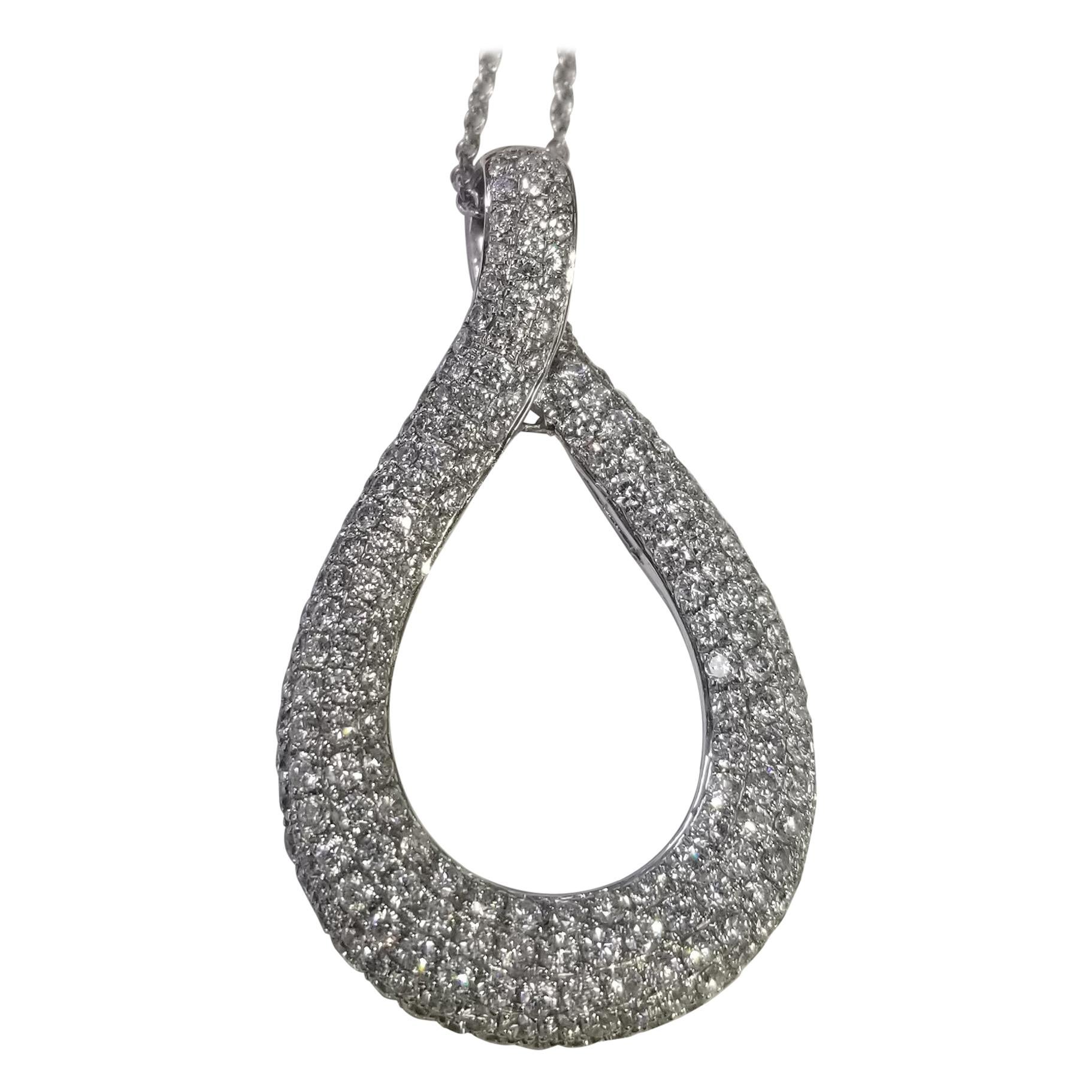 14 Karat White Gold Pear Shape Micro Pavé Set Diamond Pendant