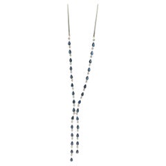 Collier lariat en or blanc 14 carats avec saphir en forme de poire et diamants