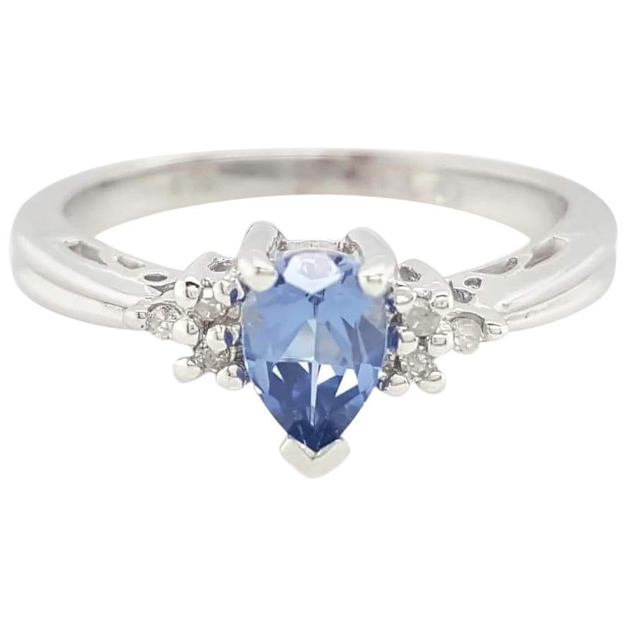 14 Karat White Gold Pear Shape Sapphire and Diamond Ring