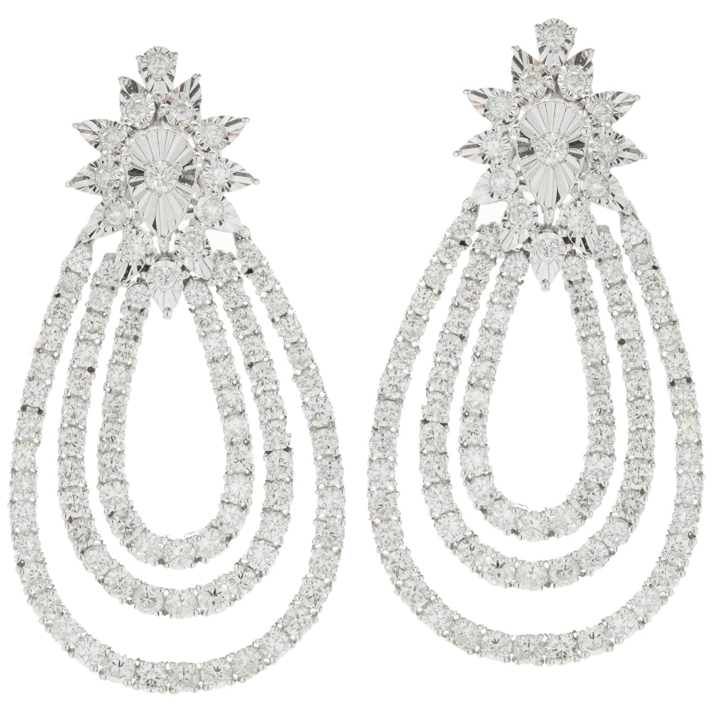 18 Karat White Gold Diamond Multi-Layer Drop Earrings For Sale at 1stDibs