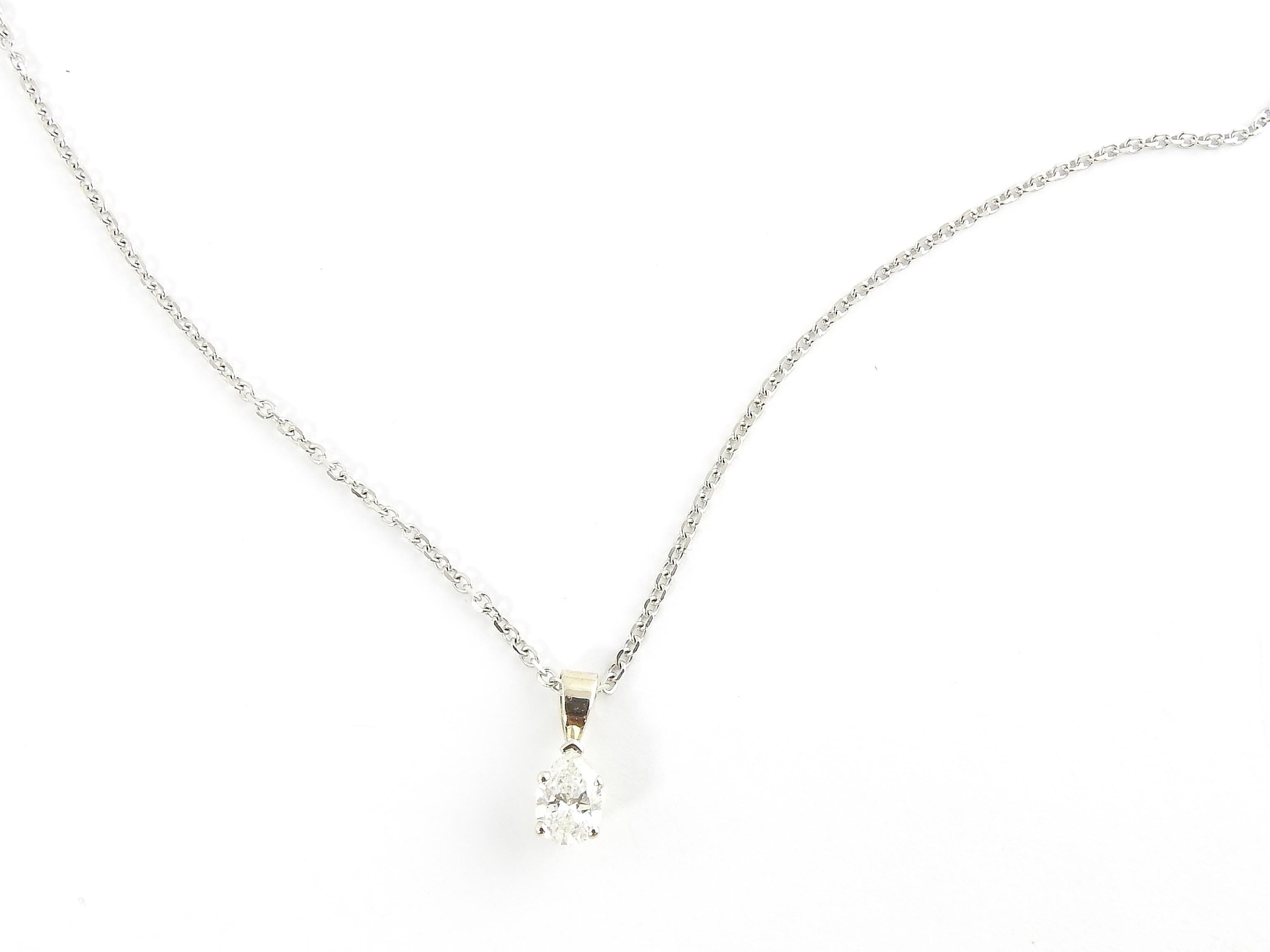 Pear Cut 14 Karat White Gold Pear Shaped Diamond Pendant Necklace .71 Carat