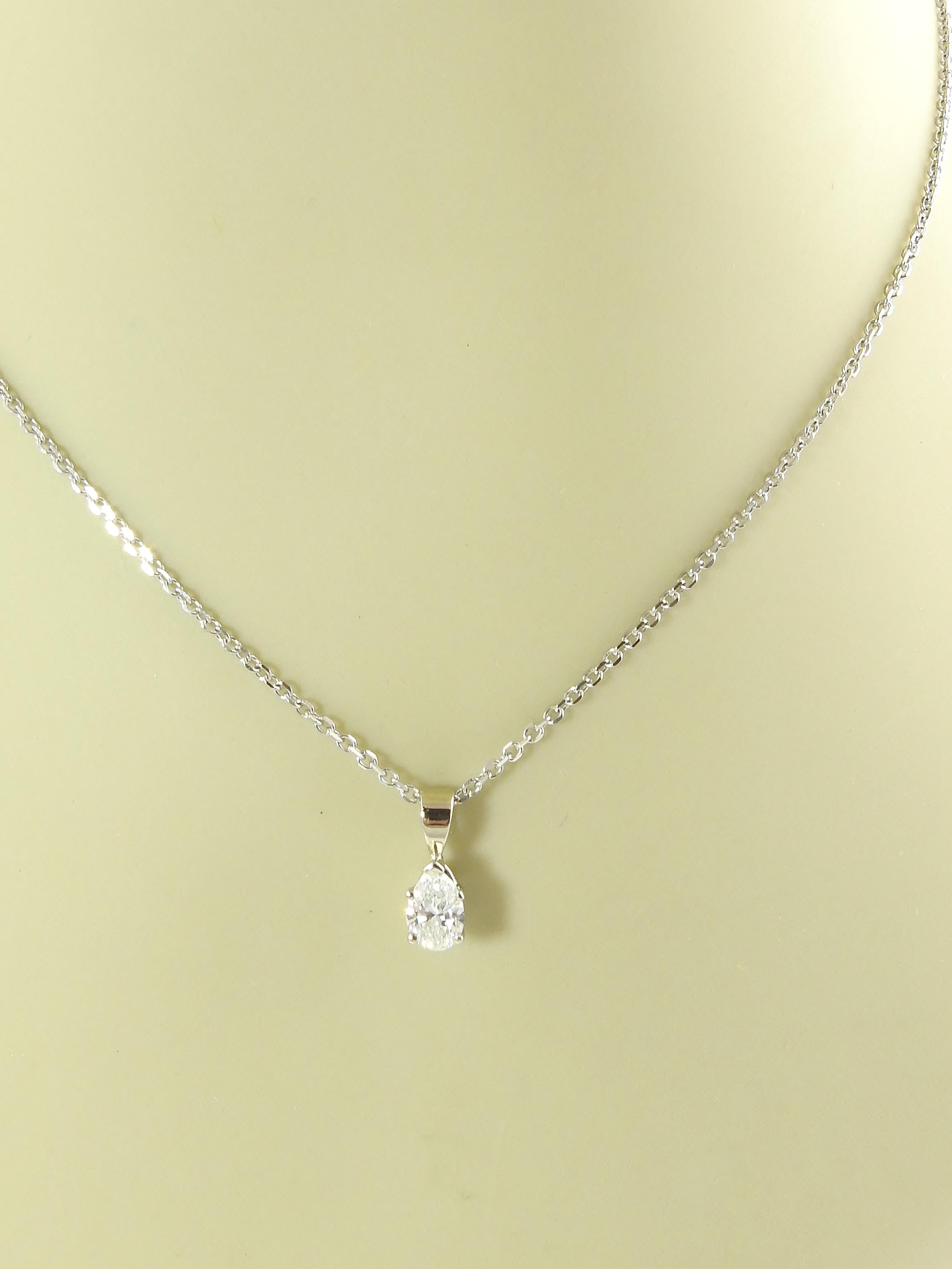 14 Karat White Gold Pear Shaped Diamond Pendant Necklace .71 Carat 3