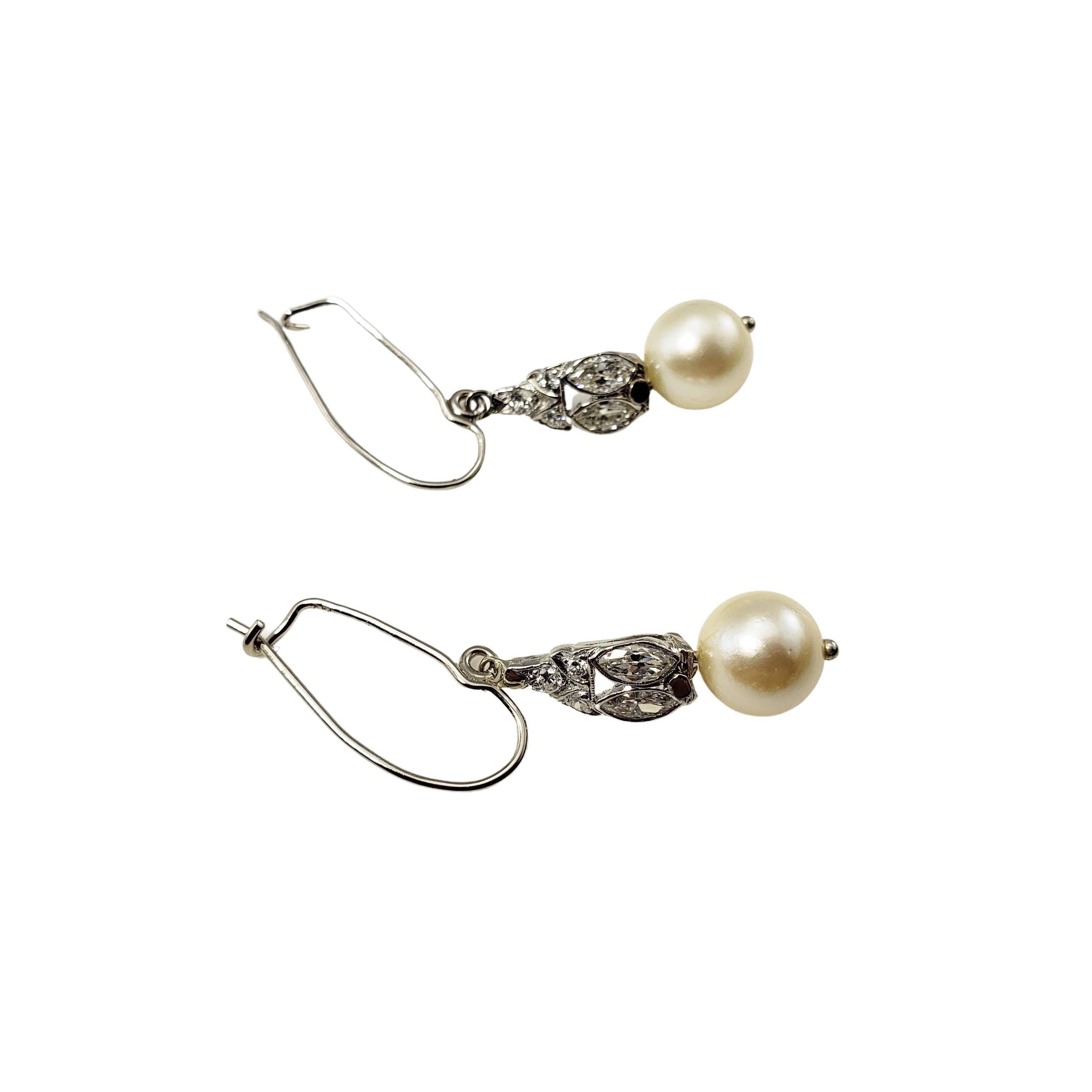 Brilliant Cut 14 Karat White Gold Pearl and Diamond Dangle Earrings