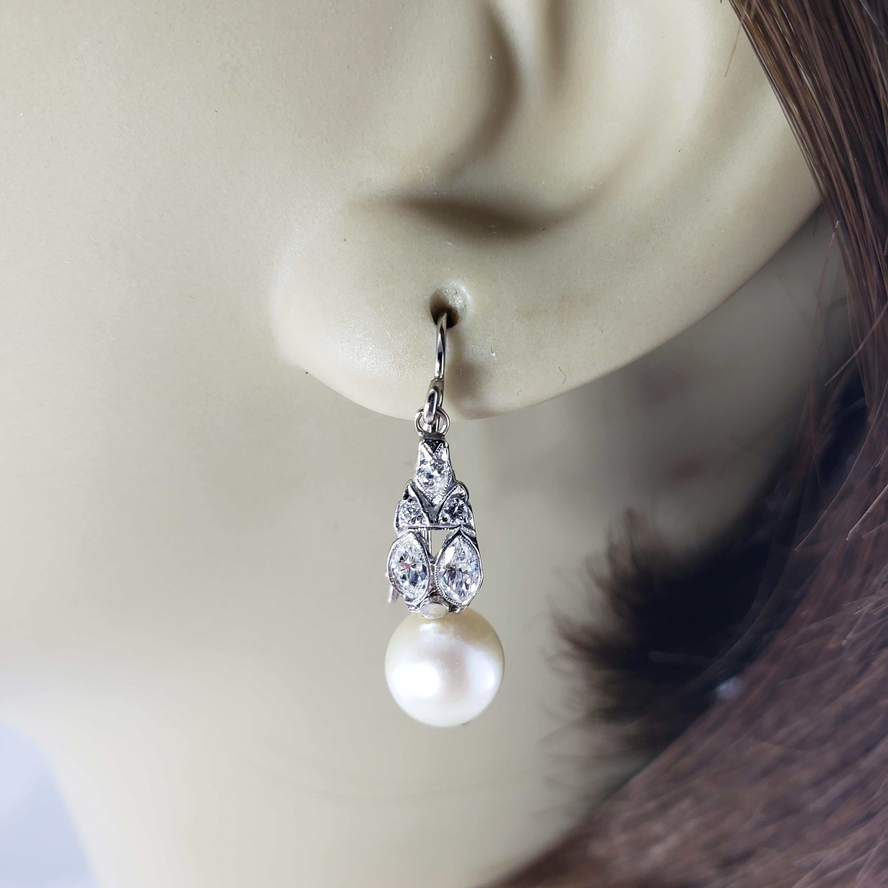 14 Karat White Gold Pearl and Diamond Dangle Earrings 1