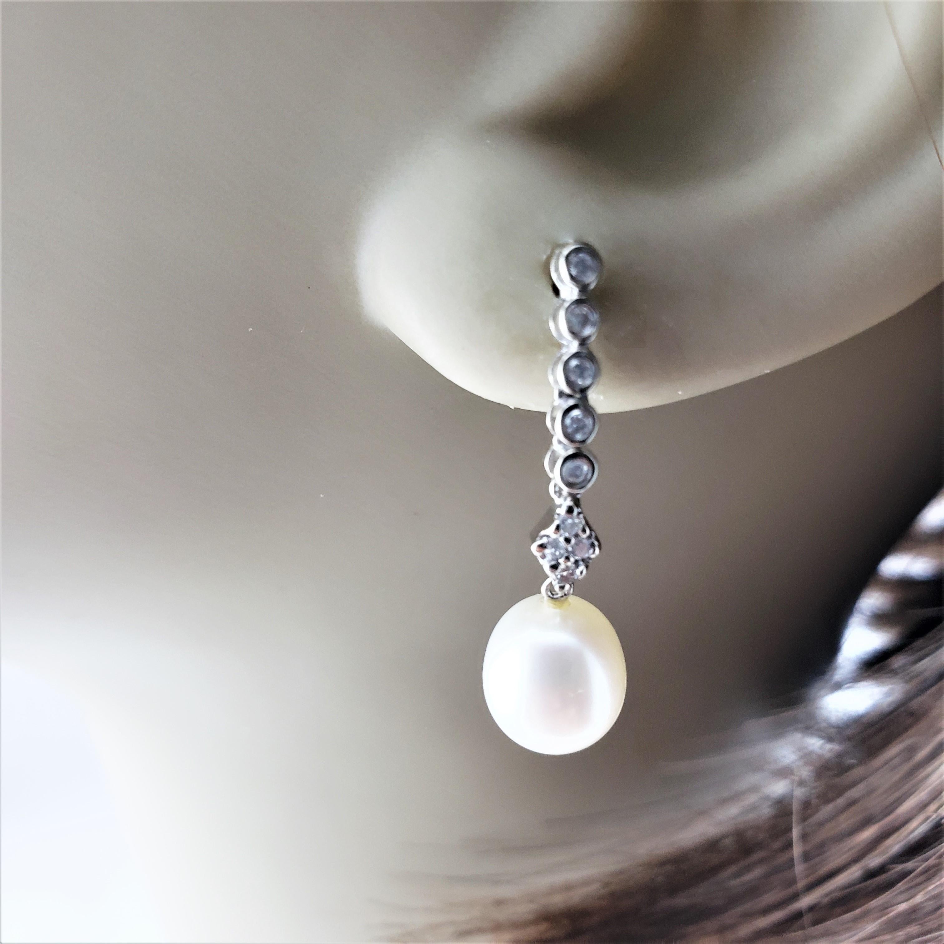 14 Karat White Gold Pearl and Diamond Dangle Earrings For Sale 2