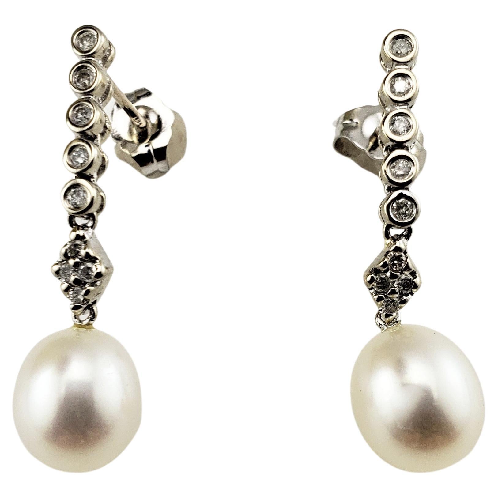 14 Karat White Gold Pearl and Diamond Dangle Earrings For Sale
