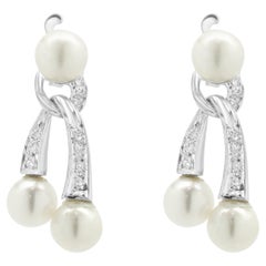14 Karat White Gold Pearl and Diamond Dangle Earrings