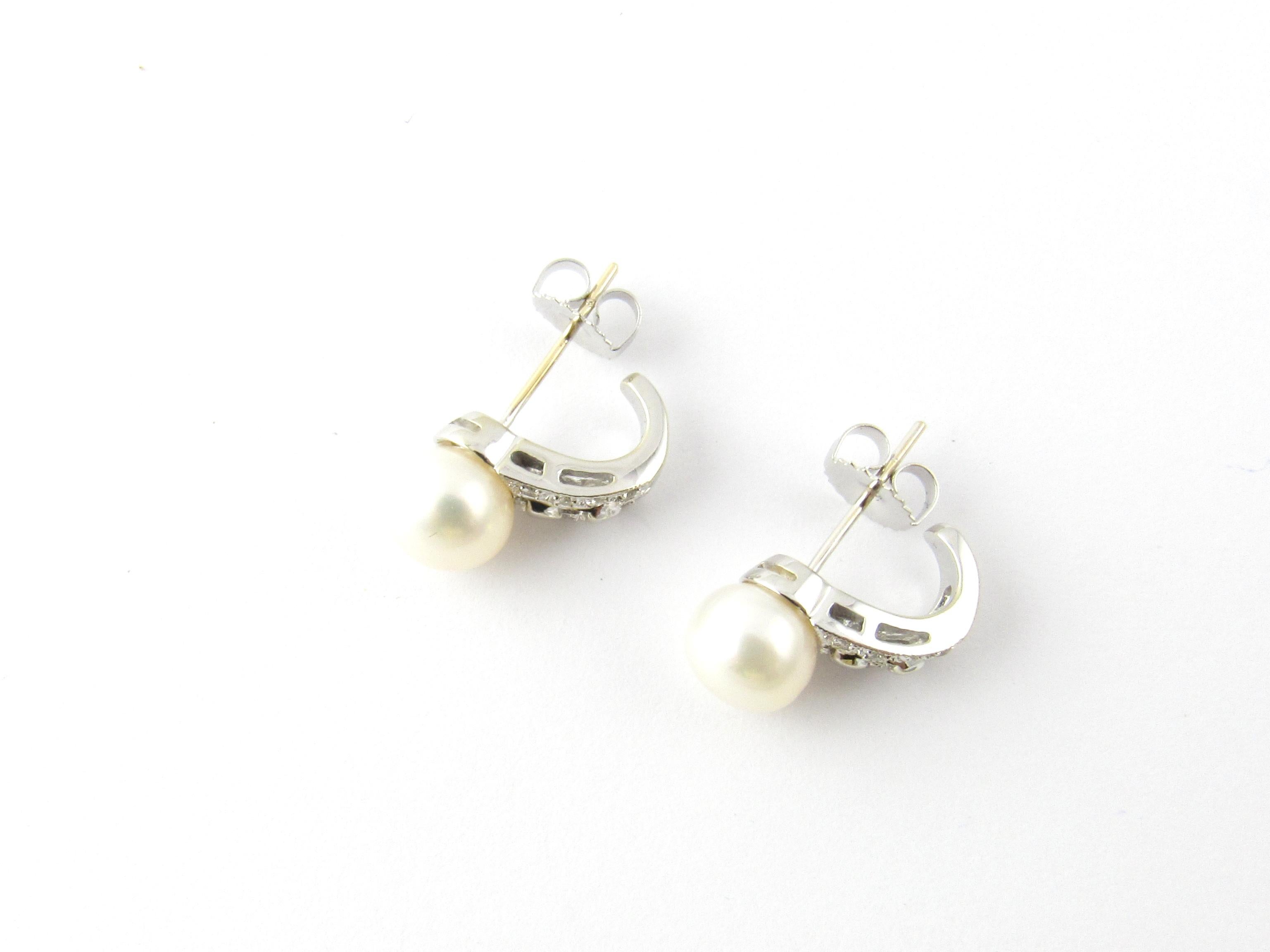 Brilliant Cut 14 Karat White Gold Pearl and Diamond Earrings For Sale