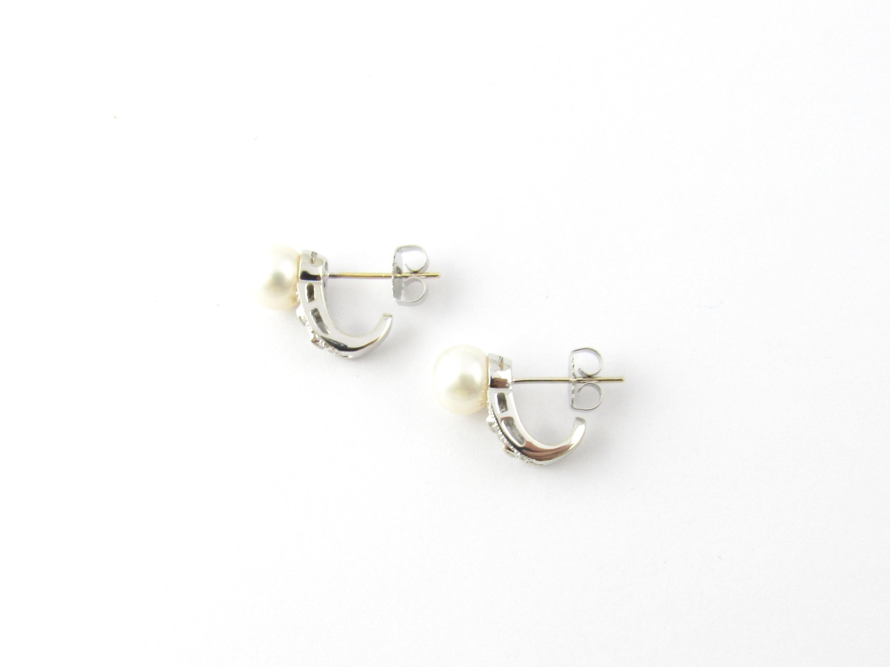 Women's 14 Karat White Gold Pearl and Diamond Earrings For Sale