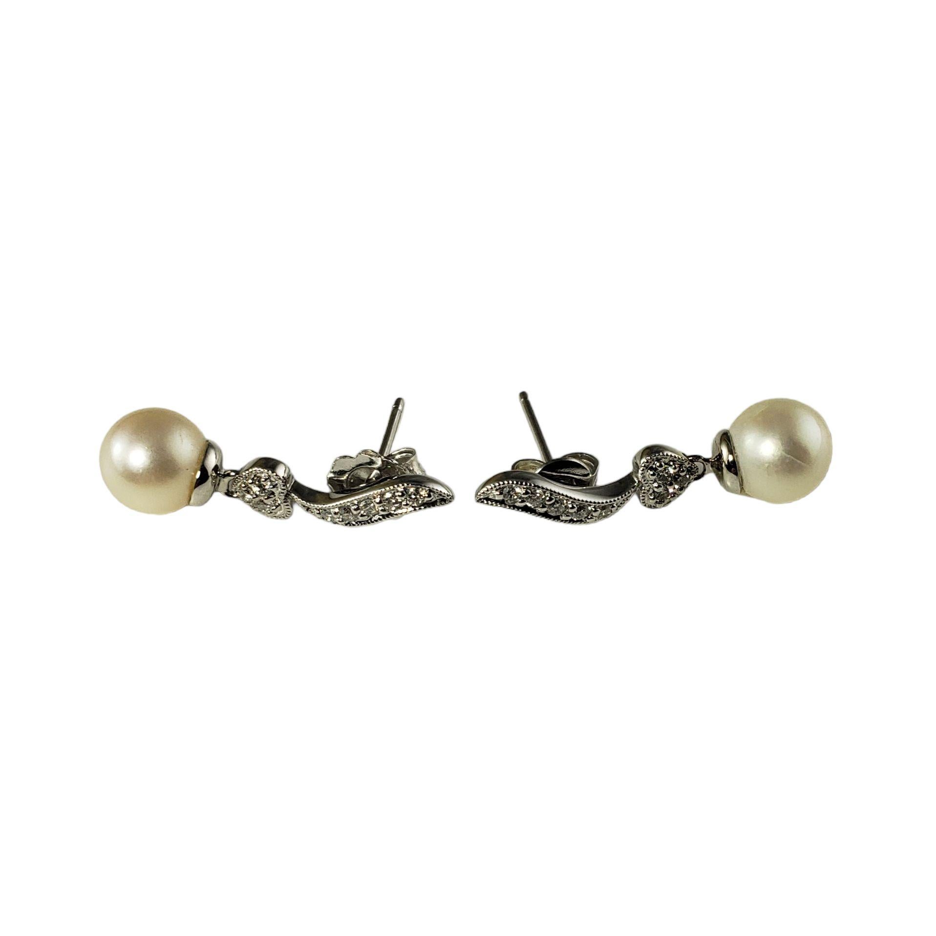 14 Karat White Gold Pearl and Diamond Earrings For Sale 1